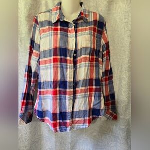 Plaid Button Down Shirt - Red, Blue, White